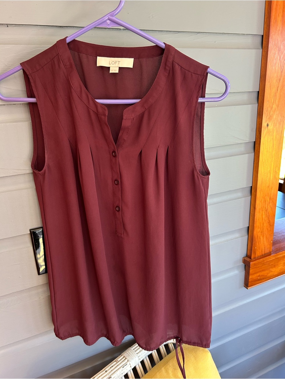 LOFT Sleeveless Pleated Henley Camisole - Wine